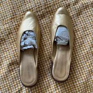Mari Giudicelli gold mules